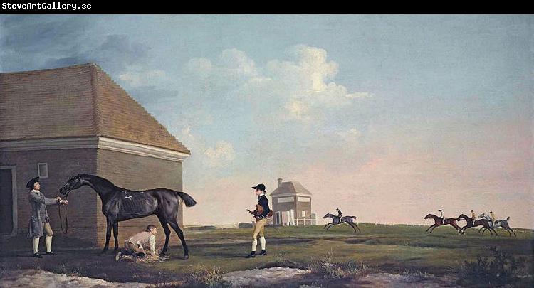 George Stubbs Gimcrack on Newmarket Heath, with a Trainer, a Stable-lad, and a Jockey